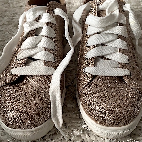 Express Gold Glitter Lace Up Sneakers Size 9 - Picture 1 of 8